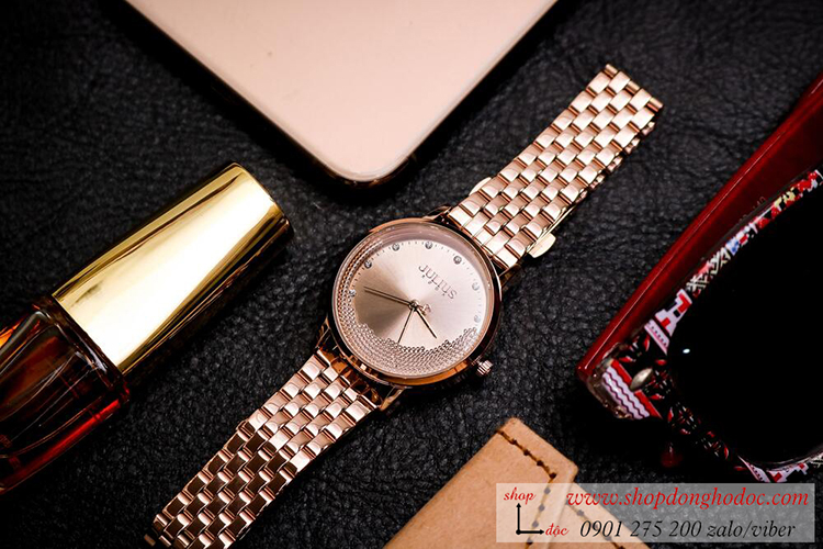 Đồng hồ nữ Julius JA 1283A dây kim loại mặt tròn đính đá vàng sang chảnh ĐHĐ34703