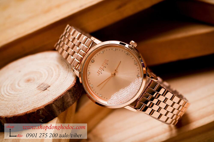 Đồng hồ nữ Julius JA 1283A dây kim loại mặt tròn đính đá vàng sang chảnh ĐHĐ34703