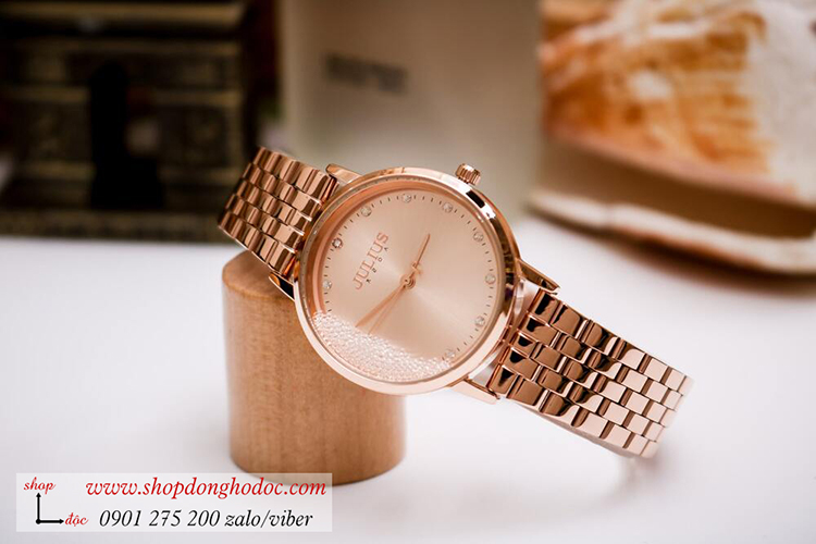 Đồng hồ nữ Julius JA 1283A dây kim loại mặt tròn đính đá vàng sang chảnh ĐHĐ34703