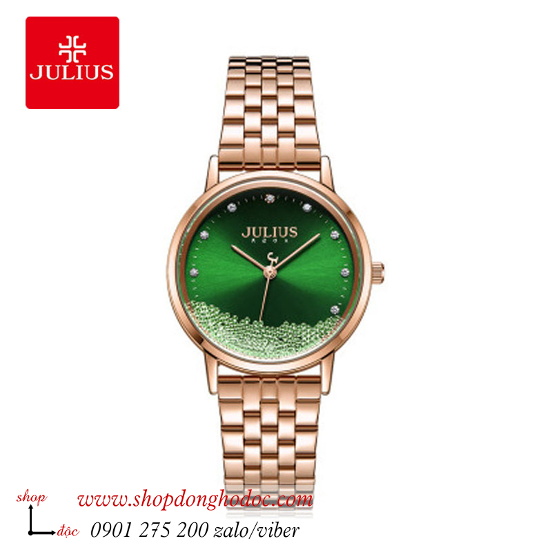Đồng hồ nữ Julius JA 1283B dây kim loại mặt tròn đính đá xanh lục sành điệu ĐHĐ34701