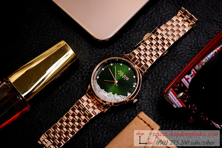 Đồng hồ nữ Julius JA 1283B dây kim loại mặt tròn đính đá xanh lục sành điệu ĐHĐ34701 Đồng hồ nữ Julius JA 1283B dây kim loại mặt tròn đính đá xanh lục sành điệu ĐHĐ34701
