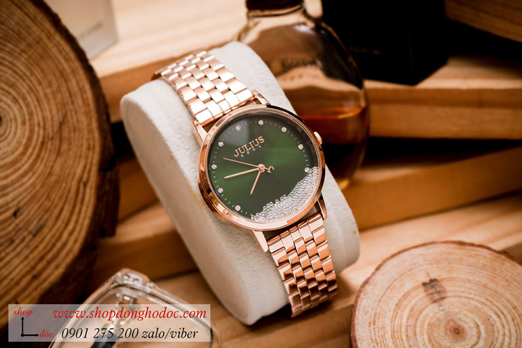 Đồng hồ nữ Julius JA 1283B dây kim loại mặt tròn đính đá xanh lục sành điệu ĐHĐ34701 Đồng hồ nữ Julius JA 1283B dây kim loại mặt tròn đính đá xanh lục sành điệu ĐHĐ34701