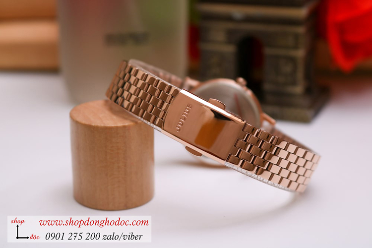 Đồng hồ nữ Julius JA 1283C dây kim loại mặt tròn đỏ đính đá quý phái ĐHĐ34704