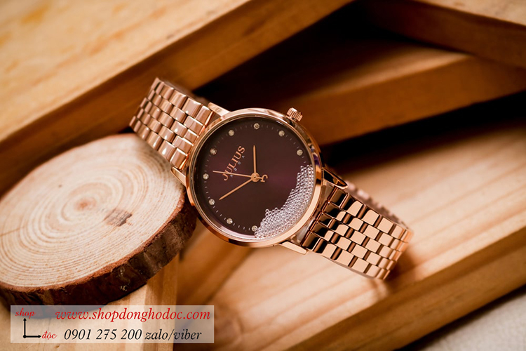 Đồng hồ nữ Julius JA 1283D dây kim loại mặt tròn đính đá tím thời thượng ĐHĐ34702 Đồng hồ nữ Julius JA 1283D dây kim loại mặt tròn đính đá tím thời thượng ĐHĐ34702