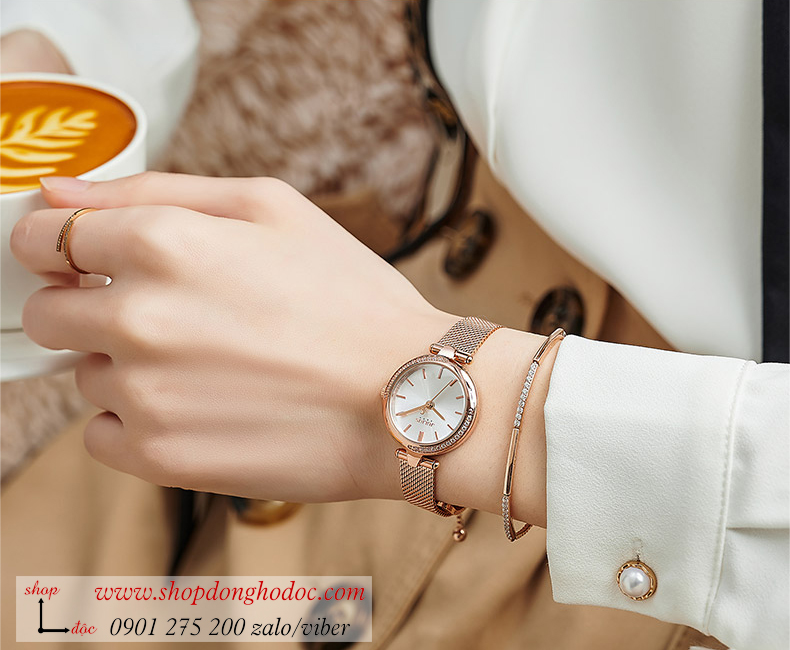 Đồng hồ nữ Julius JA 1284A dây kim loại mặt tròn đính đá trắng sang chảnh ĐHĐ34803 Đồng hồ nữ Julius JA 1284A dây kim loại mặt tròn đính đá trắng sang chảnh ĐHĐ34803