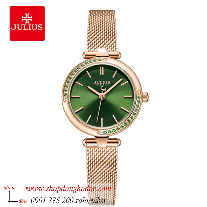 Đồng hồ nữ Julius JA 1284B dây kim loại mặt tròn đính đá xanh lục sành điệu ĐHĐ34802 Đồng hồ nữ Julius JA 1284B dây kim loại mặt tròn đính đá xanh lục sành điệu ĐHĐ34802