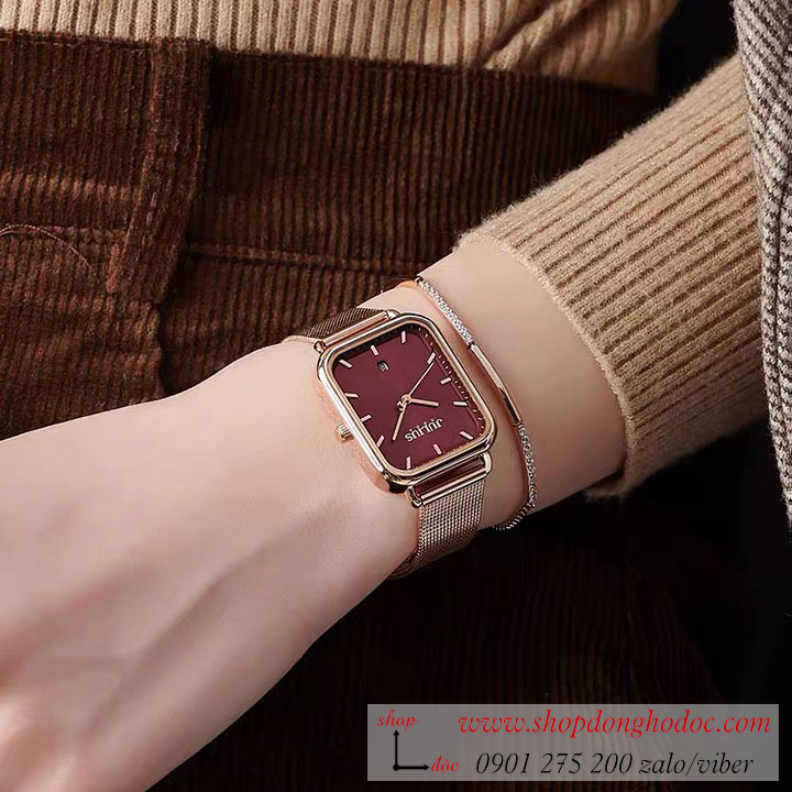 Đồng hồ nữ Julius JA 1297 dây kim loại mặt chữ nhật đỏ đô quyến rũ ĐHĐ37302