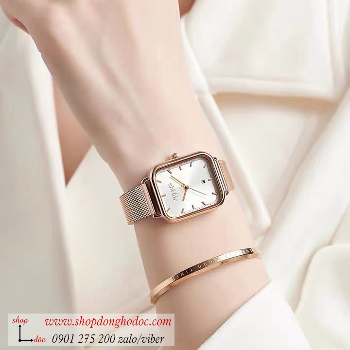 Đồng hồ nữ Julius JA 1297 dây kim loại mặt chữ nhật trắng sang chảnh ĐHĐ37301