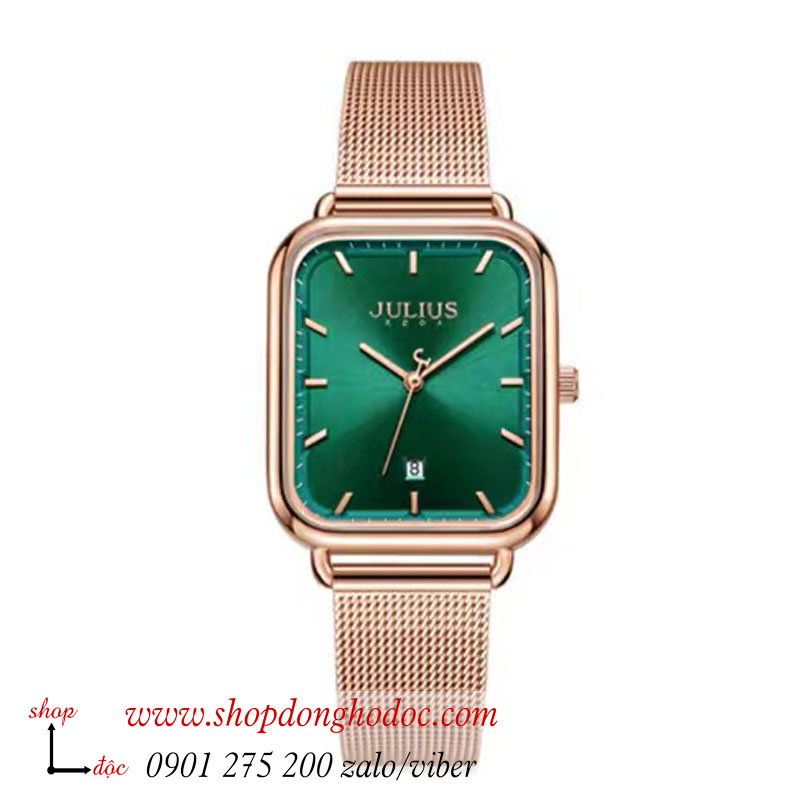 Đồng hồ nữ Julius JA 1297 dây kim loại mặt chữ nhật xanh lục sành điệu ĐHĐ37303