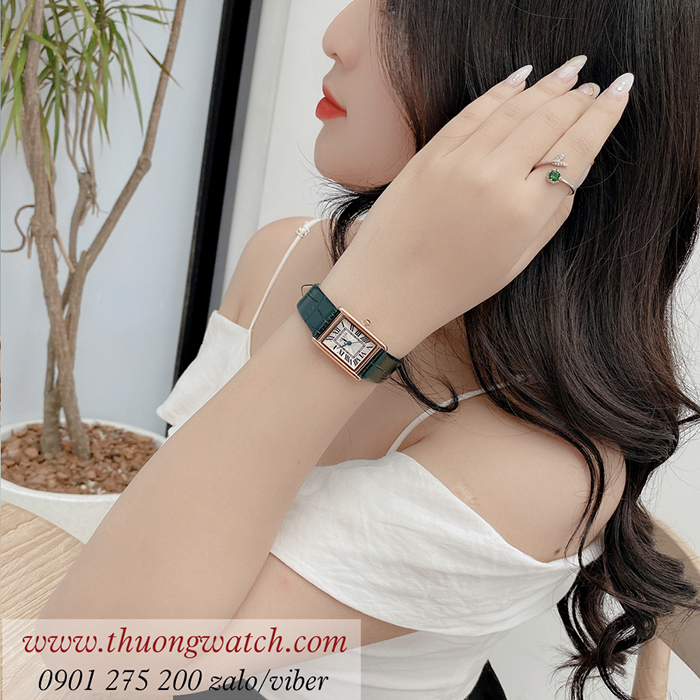 Đồng hồ nữ Julius JA 1333A dây da mặt chữ nhật xanh lục sành điệu ĐHĐ41104