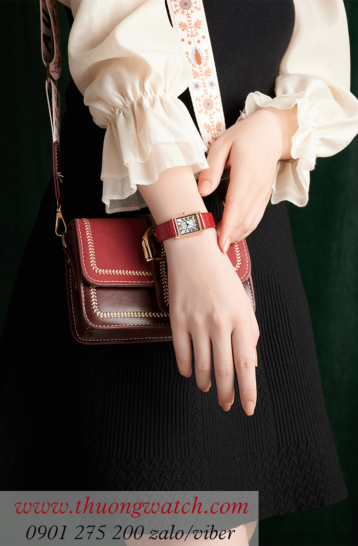 Đồng hồ nữ Julius JA 1333B dây da mặt chữ nhật đỏ quyến rũ ĐHĐ41101