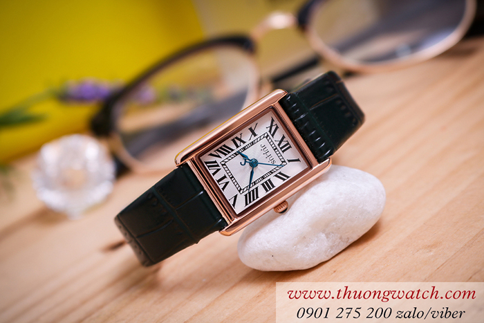 Đồng hồ nữ Julius JA 1333D dây da mặt chữ nhật đen cá tính ĐHĐ41102