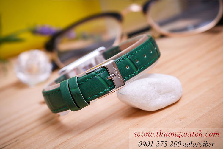 Đồng hồ nữ Julius JA 1338B dây da mặt chữ nhật size nhỏ xanh lục sành điệu ĐHĐ40903