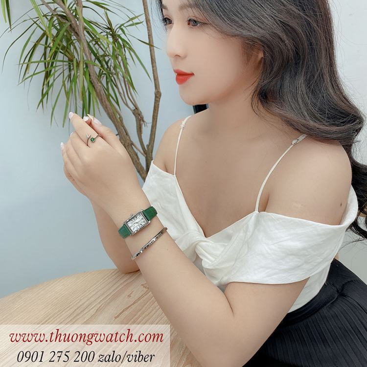 Đồng hồ nữ Julius JA 1338B dây da mặt chữ nhật size nhỏ xanh lục sành điệu ĐHĐ40903
