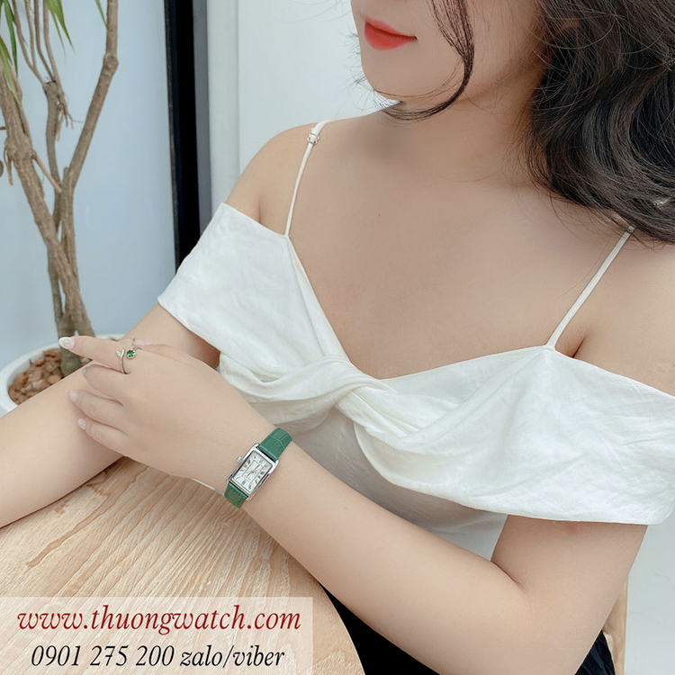 Đồng hồ nữ Julius JA 1338B dây da mặt chữ nhật size nhỏ xanh lục sành điệu ĐHĐ40903