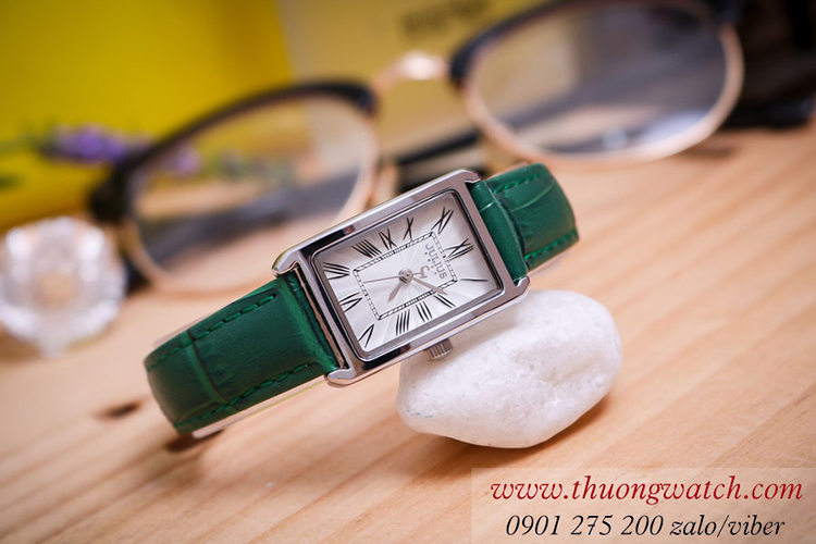 Đồng hồ nữ Julius JA 1338B dây da mặt chữ nhật size nhỏ xanh lục sành điệu ĐHĐ40903