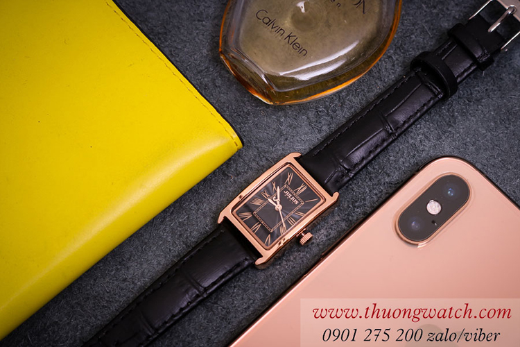 Đồng hồ nữ Julius JA 1338D dây da mặt chữ nhật size nhỏ đen thanh lịch ĐHĐ40902