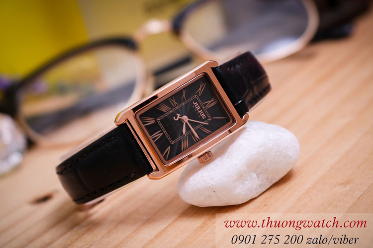 Đồng hồ nữ Julius JA 1338D dây da mặt chữ nhật size nhỏ đen thanh lịch ĐHĐ40902