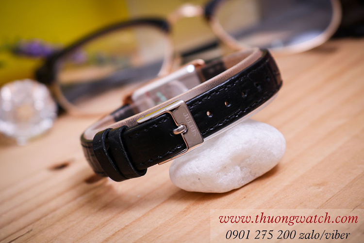 Đồng hồ nữ Julius JA 1338D dây da mặt chữ nhật size nhỏ đen thanh lịch ĐHĐ40902