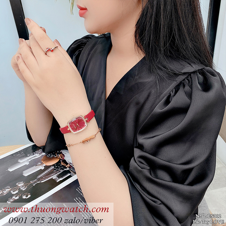 Đồng hồ nữ Julius JA 1341C dây da mặt chữ nhật đỏ quyến rũ ĐHĐ40401
