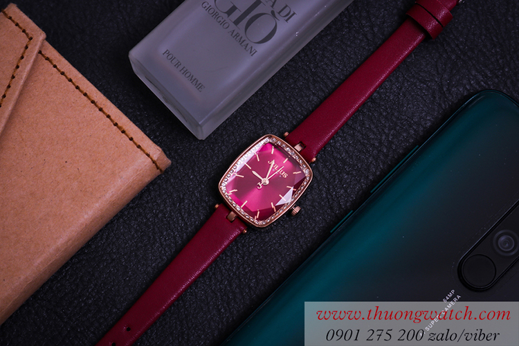 Đồng hồ nữ Julius JA 1341C dây da mặt chữ nhật đỏ quyến rũ ĐHĐ40401