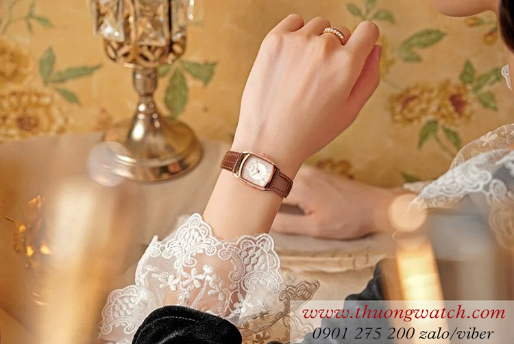 Đồng hồ nữ Julius JA 1364C dây da mặt vuông nâu thanh lịch ĐHĐ41602