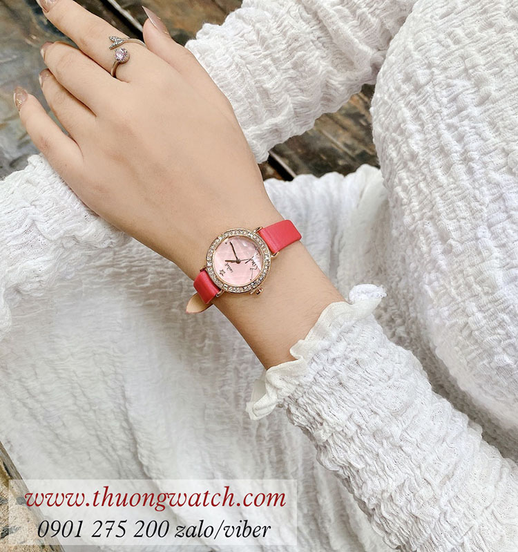 Đồng hồ nữ Julius JA 823D dây da mặt tròn hồng dịu dàng ĐHĐ40803