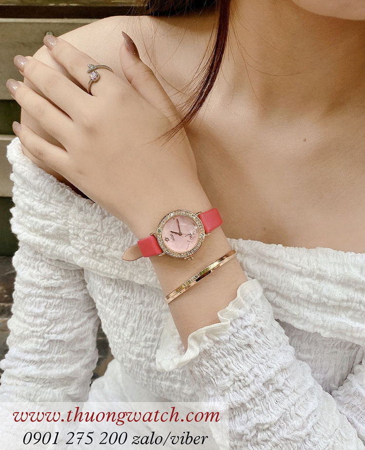 Đồng hồ nữ Julius JA 823D dây da mặt tròn hồng dịu dàng ĐHĐ40803