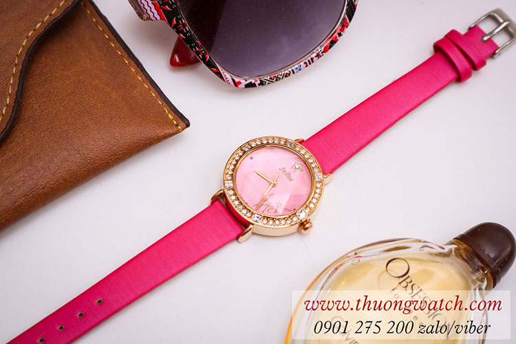 Đồng hồ nữ Julius JA 823D dây da mặt tròn hồng dịu dàng ĐHĐ40803