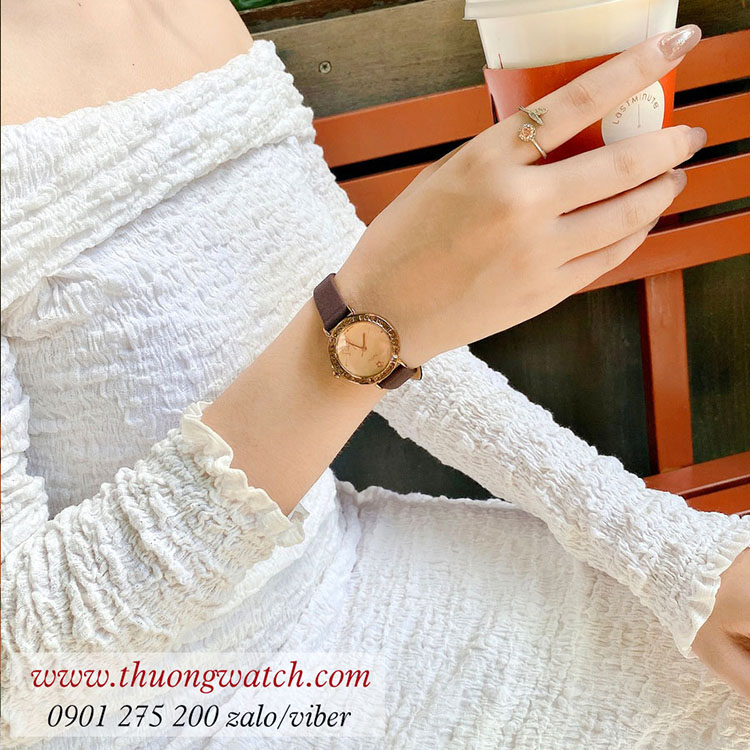 Đồng hồ nữ Julius JA 823E dây da mặt tròn nâu cổ điển ĐHĐ40804