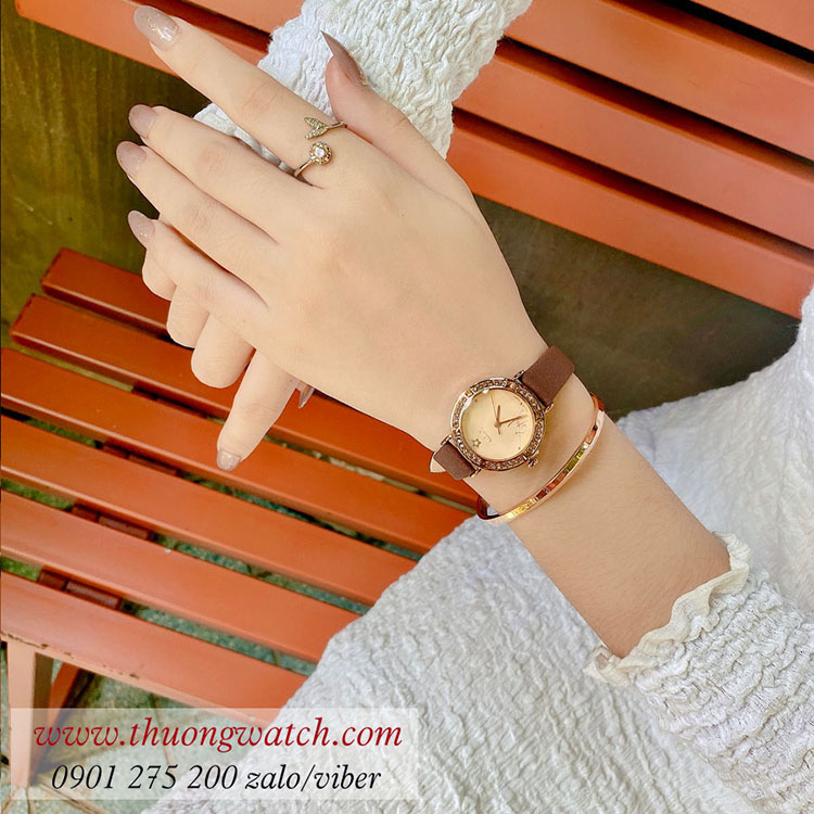 Đồng hồ nữ Julius JA 823E dây da mặt tròn nâu cổ điển ĐHĐ40804