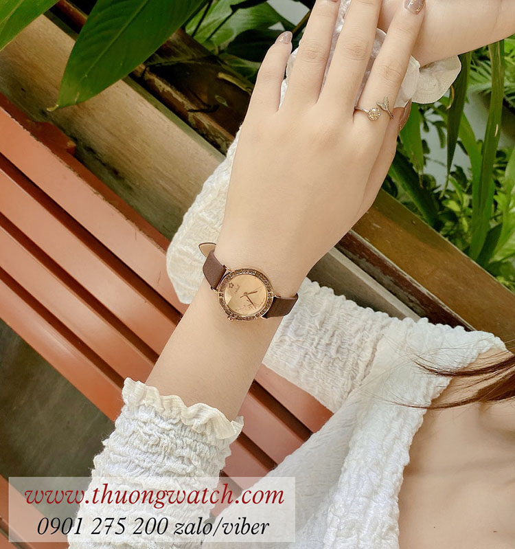 Đồng hồ nữ Julius JA 823E dây da mặt tròn nâu cổ điển ĐHĐ40804