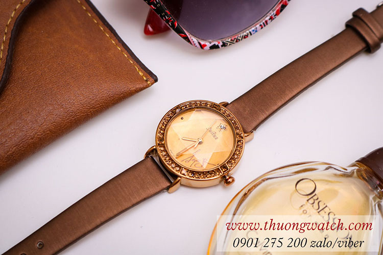 Đồng hồ nữ Julius JA 823E dây da mặt tròn nâu cổ điển ĐHĐ40804