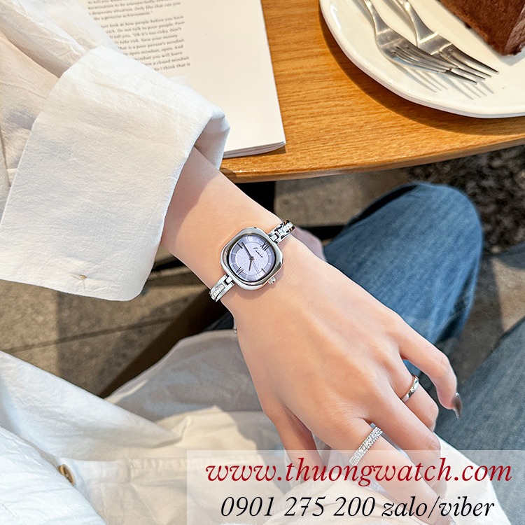 Đồng hồ nữ Kimio kiểu lắc tay dây kim loại mặt vuông tím sành điệu ĐHĐ45801