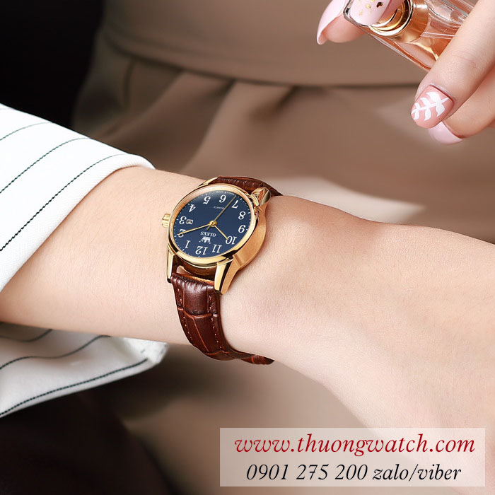 Đồng hồ nữ Olevs dây da mặt tròn nhỏ vàng sanh chảnh ĐHĐ32203