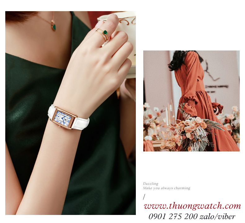 Đồng hồ olevs nữ dây da mặt chữ nhật size nhỏ trắng ĐHĐ42102 Đồng hồ olevs nữ dây da mặt chữ nhật size nhỏ trắng ĐHĐ42102