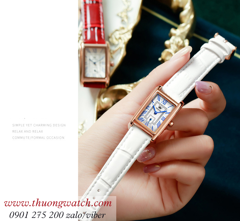 Đồng hồ olevs nữ dây da mặt chữ nhật size nhỏ trắng ĐHĐ42102 Đồng hồ olevs nữ dây da mặt chữ nhật size nhỏ trắng ĐHĐ42102