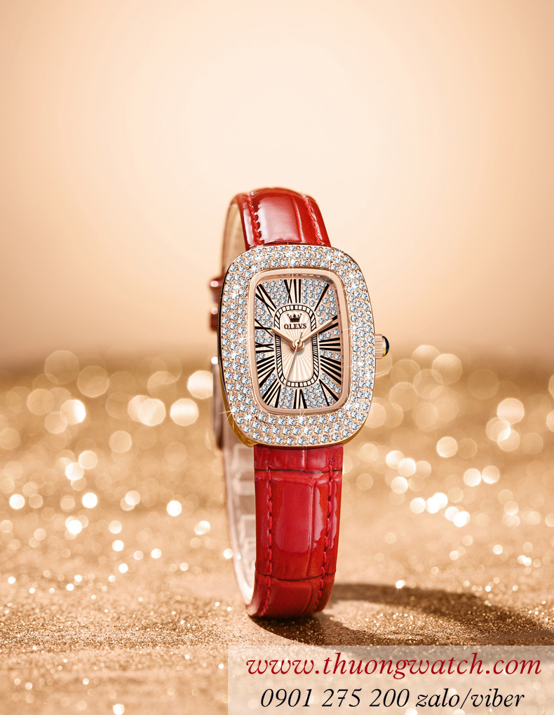 Đồng hồ olevs nữ dây da mặt chữ nhật nhỏ đính đá đỏ ĐHĐ42204 Đồng hồ olevs nữ dây da mặt chữ nhật nhỏ đính đá đỏ ĐHĐ42204