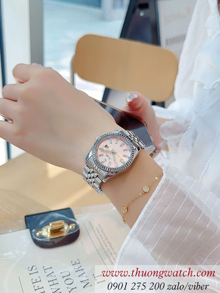 Đồng hồ nữ Scottie dây kim loại mặt tròn hồng pastel ĐHĐ48301
