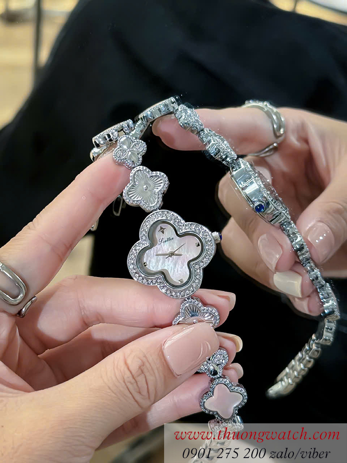 Đồng hồ nữ cỏ bốn lá dây kim loại mặt nhỏ mặt hồng ĐHĐ48404