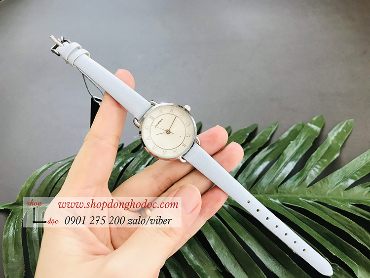 Đồng hồ Sk nữ dây da mặt tròn xanh pastel dịu mát ĐHĐ19302