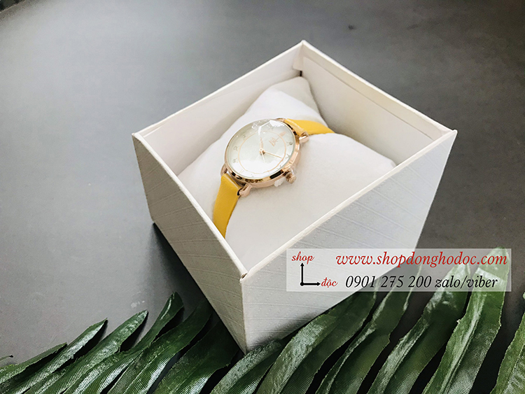 Đồng hồ Sk nữ dây da mặt tròn vàng pastel thời thượng ĐHĐ19301