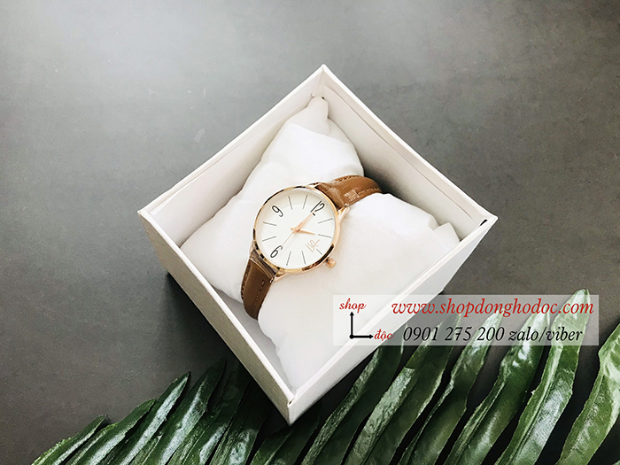 Đồng hồ Shengke SK nữ dây da mặt tròn nâu cổ điển ĐHĐ19402
