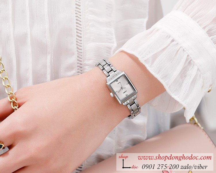 Đồng hồ nữ mặt nhỏ Skmei dây kim loại mặt vuông bạc hiện đại ĐHĐ25501