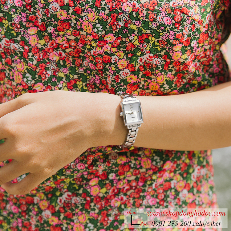 Đồng hồ nữ mặt nhỏ Skmei dây kim loại mặt vuông bạc hiện đại ĐHĐ25501