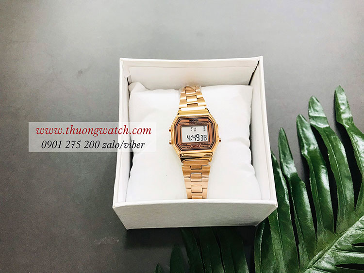 Đồng hồ nữ điện tử Skmei dây kim loại mặt vuông vàng sang chảnh ĐHĐ25702