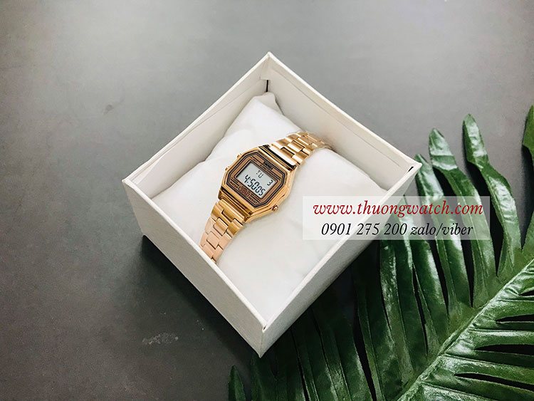 Đồng hồ nữ điện tử Skmei dây kim loại mặt vuông vàng sang chảnh ĐHĐ25702