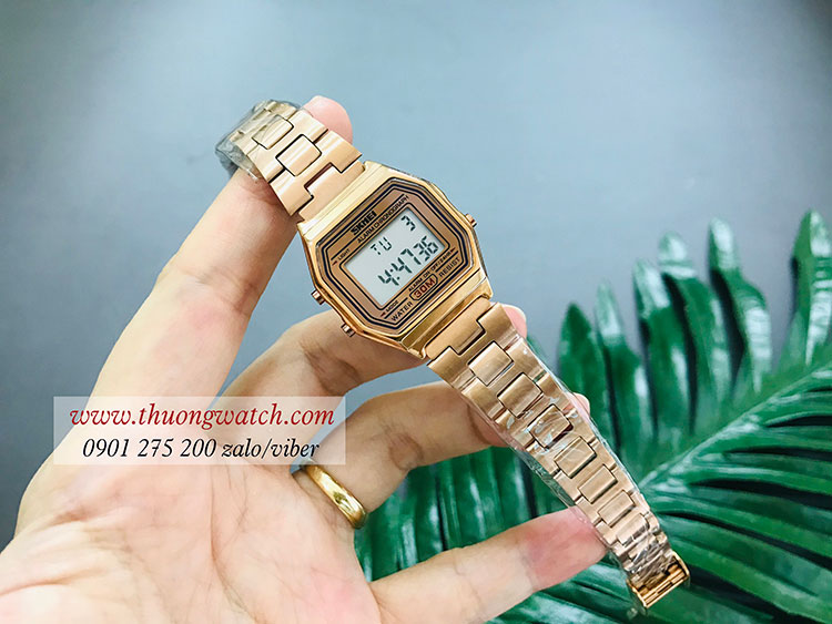 Đồng hồ nữ điện tử Skmei dây kim loại mặt vuông vàng sang chảnh ĐHĐ25702
