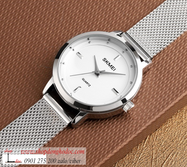 Đồng hồ nữ Skmei dây kim loại mặt tròn bạc thanh lịch ĐHĐ25902