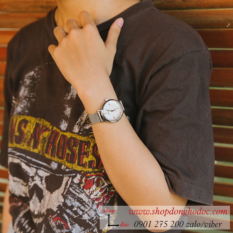Đồng hồ nữ Skmei dây kim loại mặt tròn bạc thanh lịch ĐHĐ25902